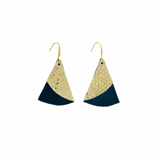 Teal Suede & Mystic Gold Triangle Leather Earrings