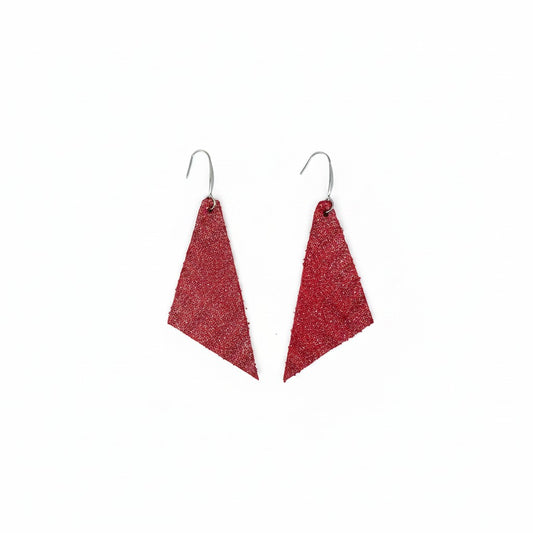 Crimson Dazzle Triangle Leather Earrings