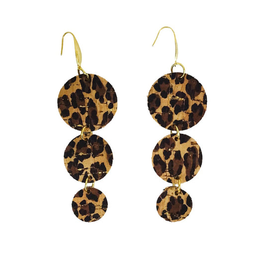 Golden Cheetah Triple Drop Cork Earrings