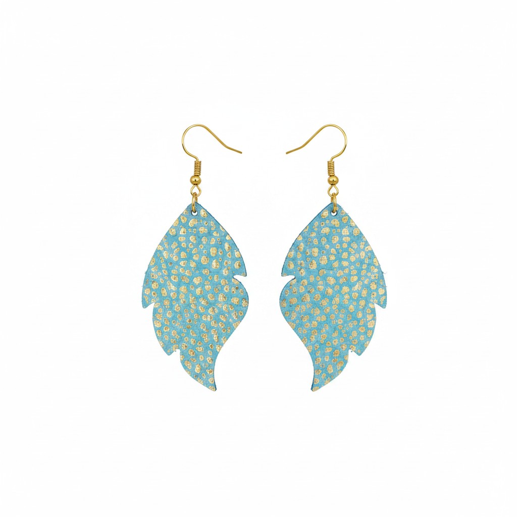 Gold Tipped Mint Scalloped Leaf Leather Earrings