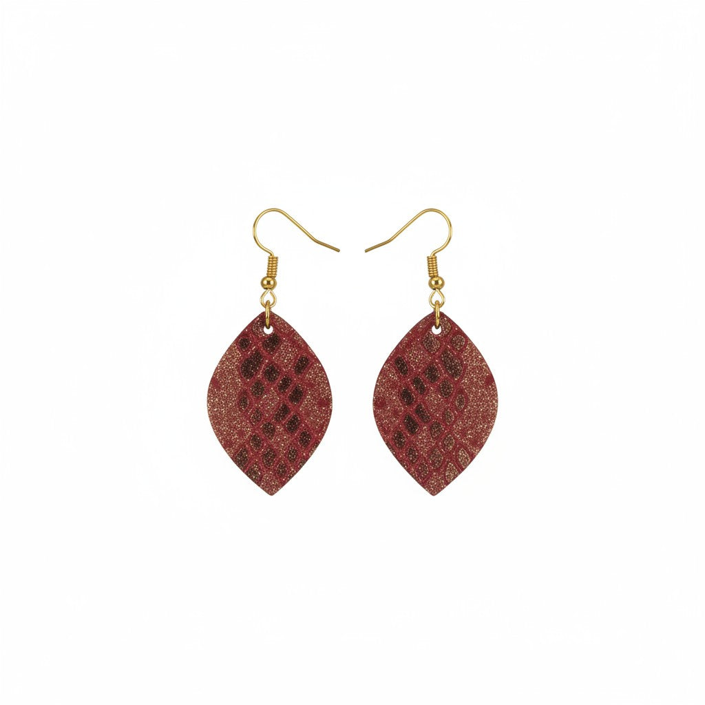 Rose Gold Copper Mystic Leather Teardrop Earrings