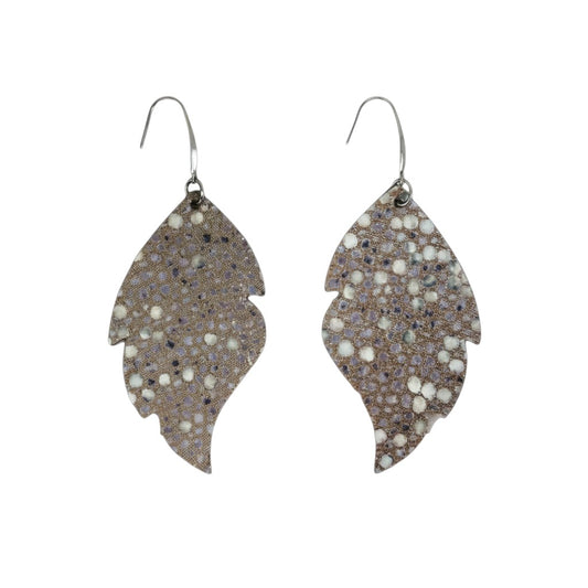 Taupe Stingray Curved Leaf Leather Earrings