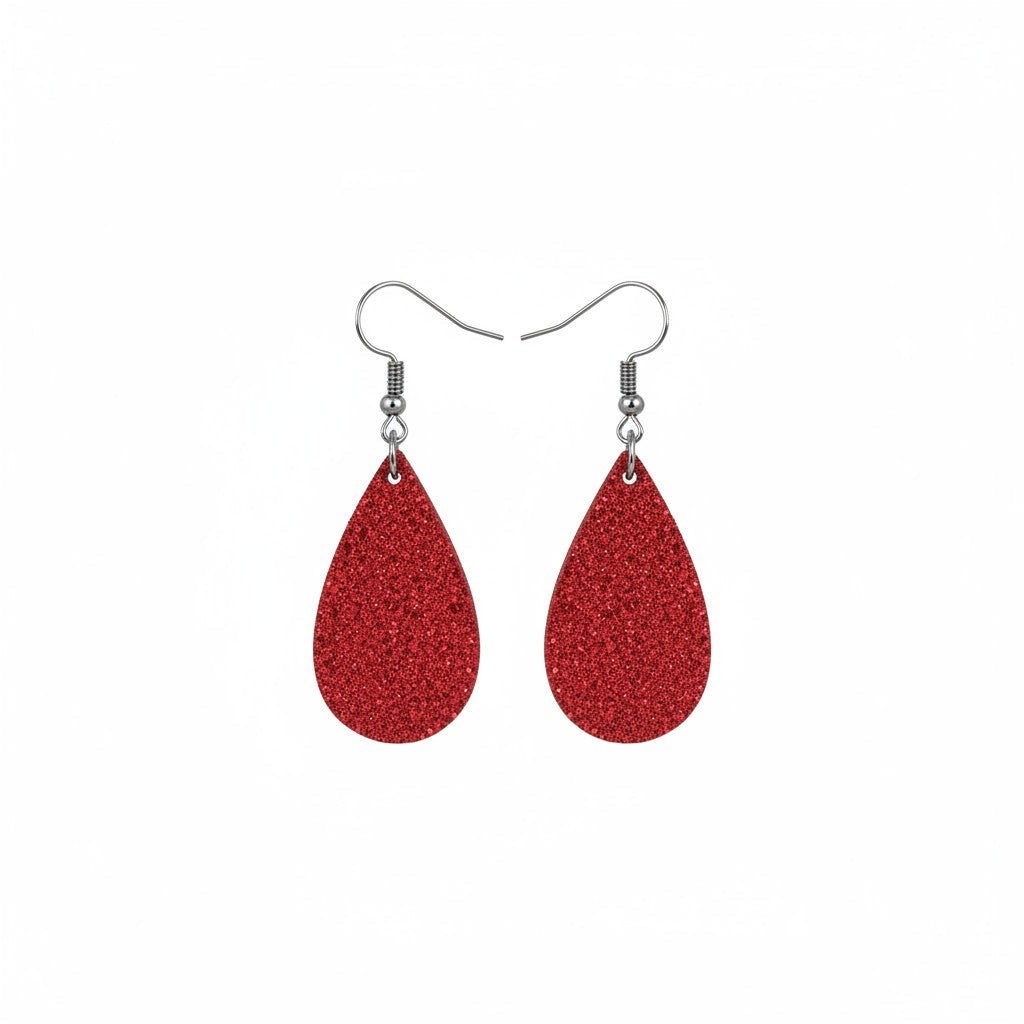 Crimson Dazzle Petite Teardrop Leather Earrings