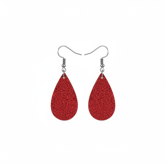 Crimson Dazzle Petite Teardrop Leather Earrings