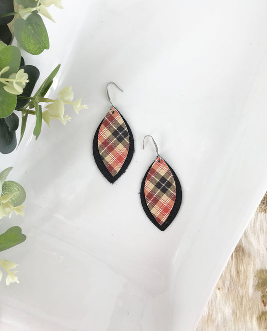 Black and Plaid Leather Earrings - E19-1067