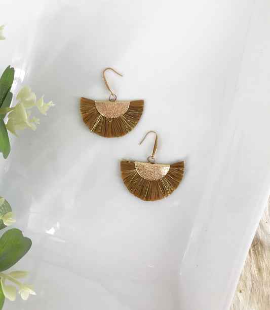 Brown and Gold Fan Shaped Tassel Earrings - E19-1071