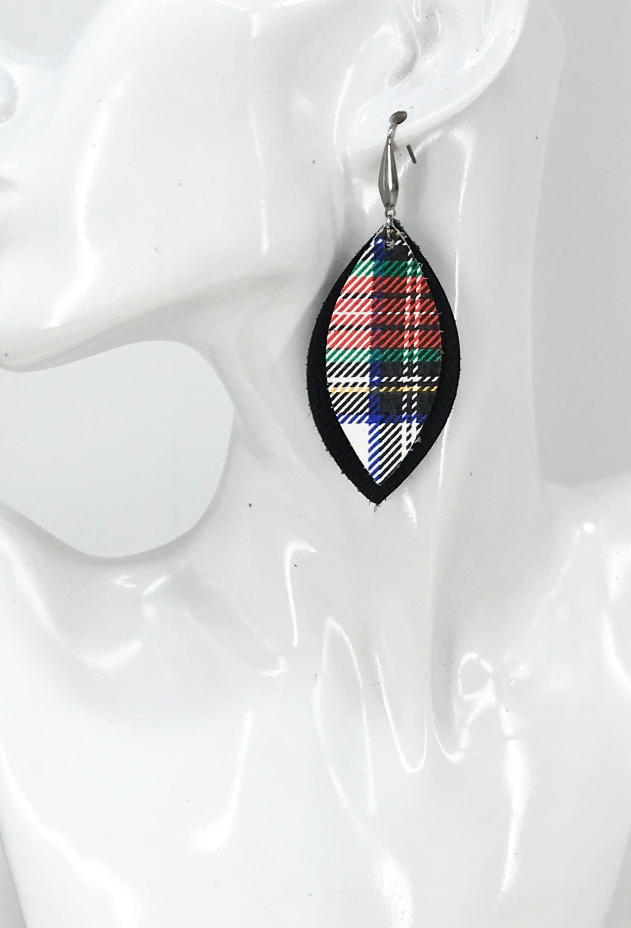 Black and Plaid Leather Earrings - E19-1072