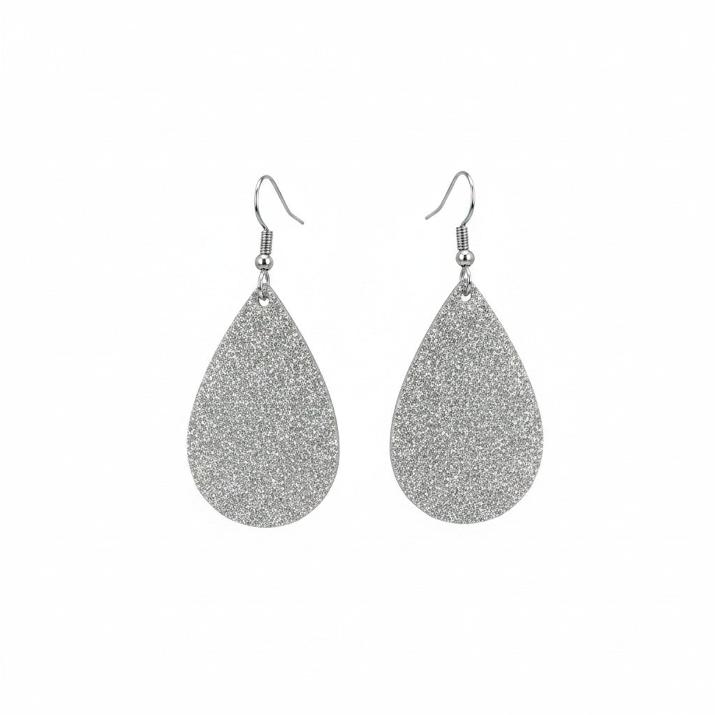 Taupe Dazzle Teardrop Leather Earrings