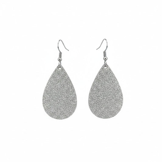 Taupe Dazzle Teardrop Leather Earrings