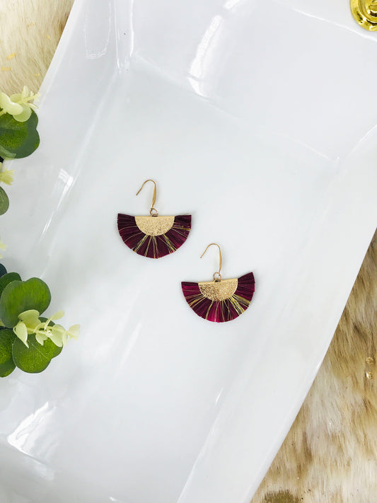 Maroon and Gold Fan Shaped Tassel Earrings - E19-1075