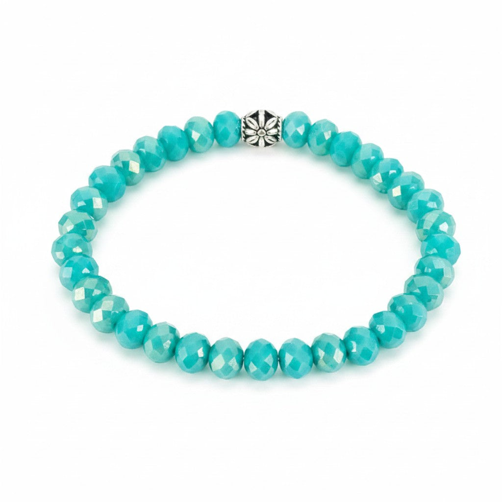 Dark Cyan Glass Bead Stretch Bracelet