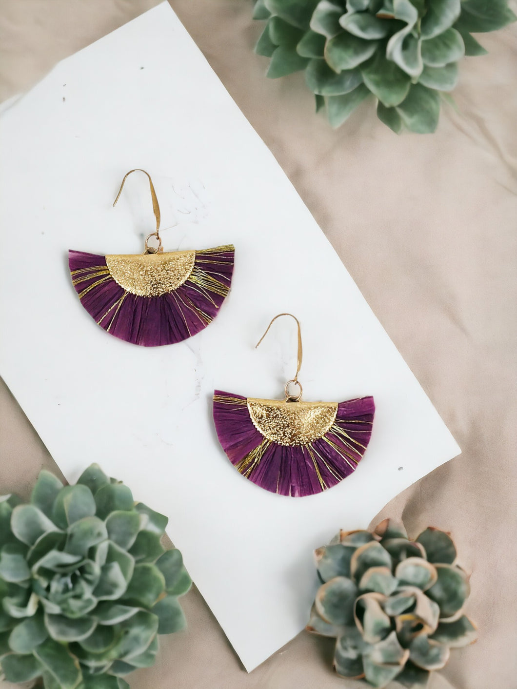 Purple and Gold Fan Shaped Tassel Earrings - E19-1088