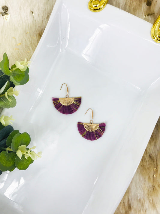 Purple and Gold Fan Shaped Tassel Earrings - E19-1088