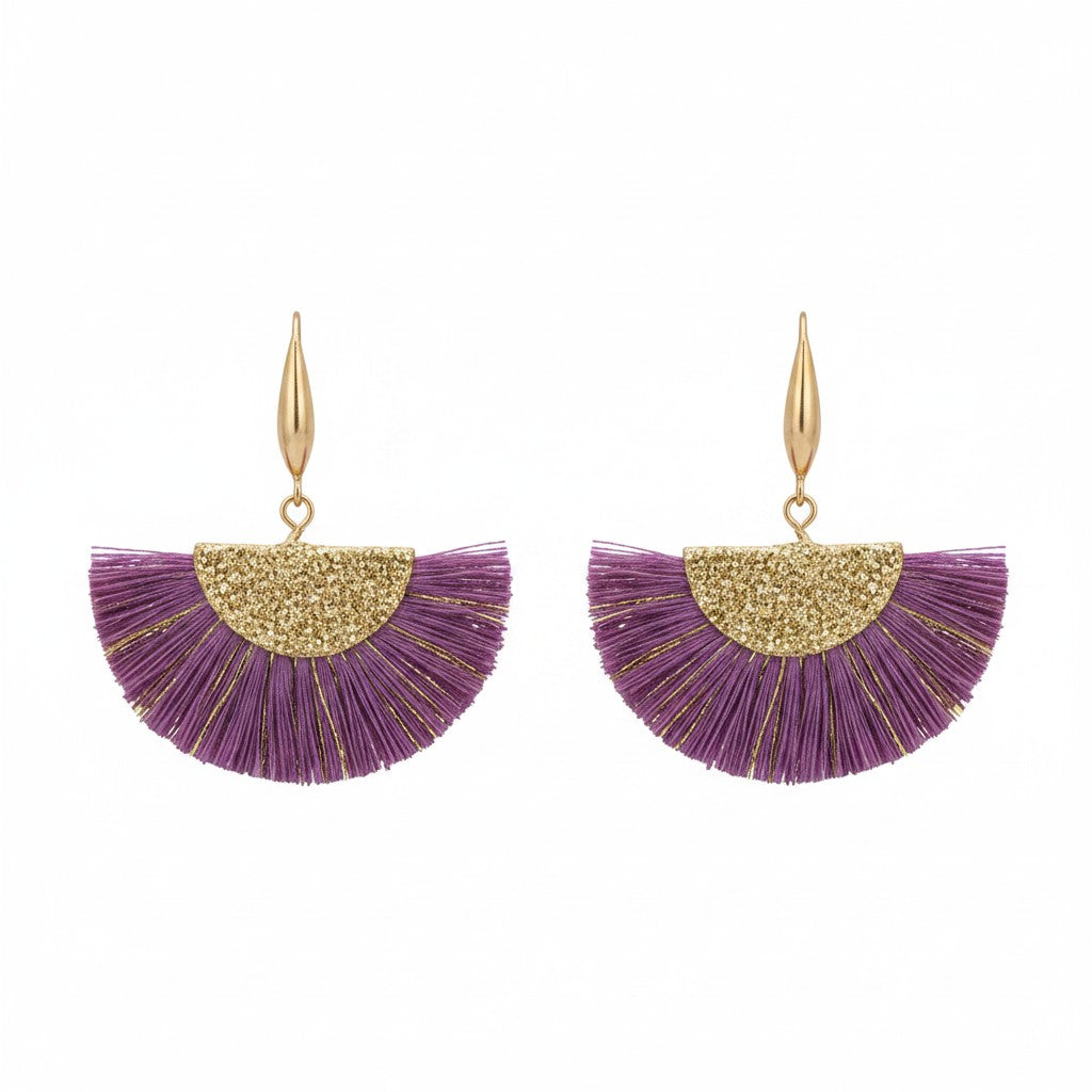Purple & Gold Fan Tassel Earrings
