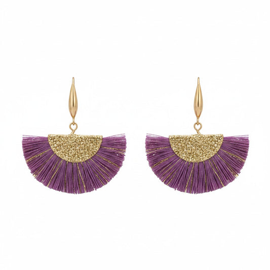 Purple & Gold Fan Tassel Earrings