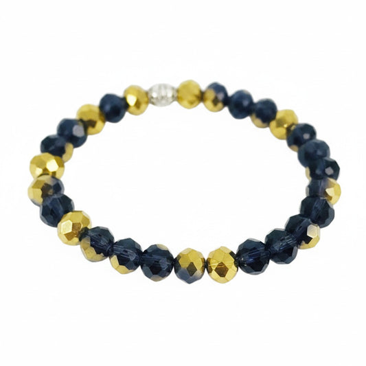 Gold & Violet Glass Bead Stretch Bracelet