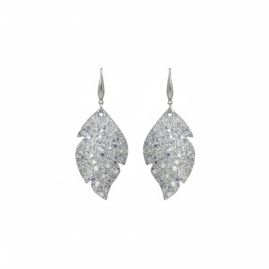 Silver Gray Stingray Curved Leaf Leather Earrings