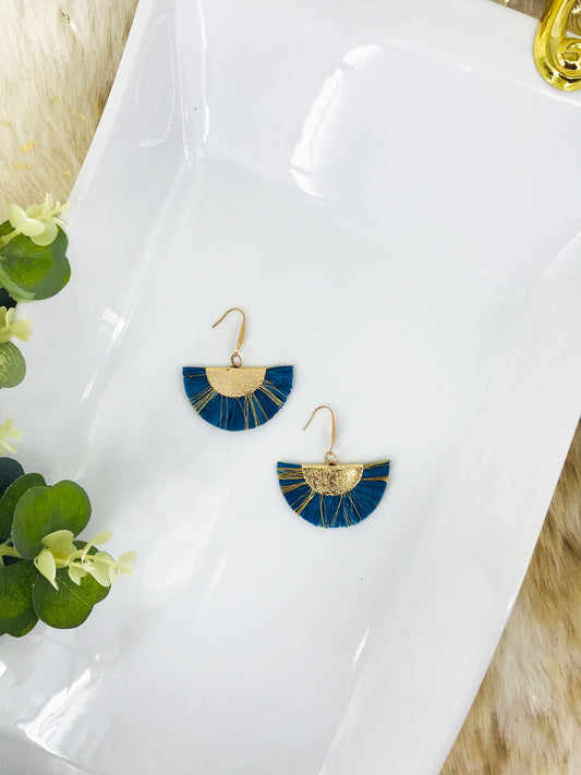 Blue and Gold Fan Shaped Tassel Earrings - E19-1090