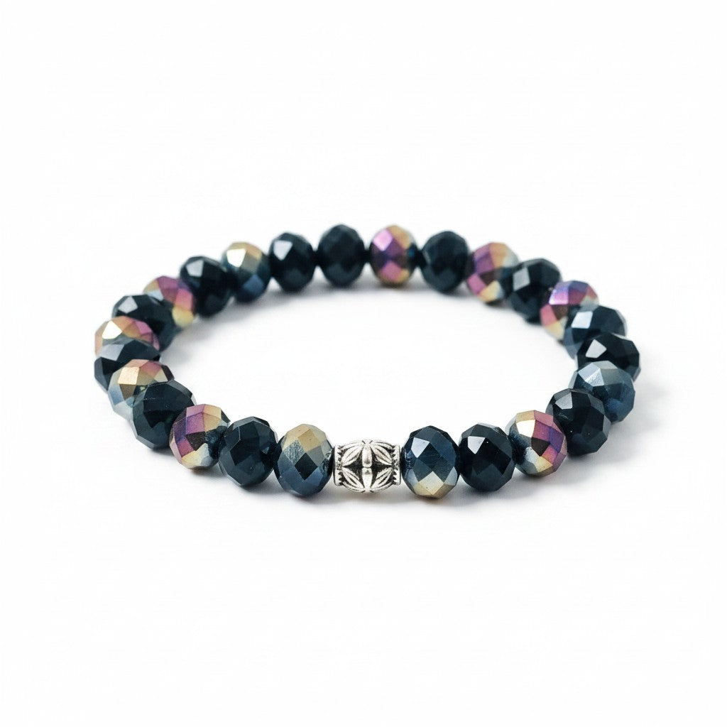 Black Violet Glass Bead Stretch Bracelet