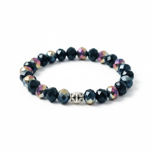 Black Violet Glass Bead Stretch Bracelet