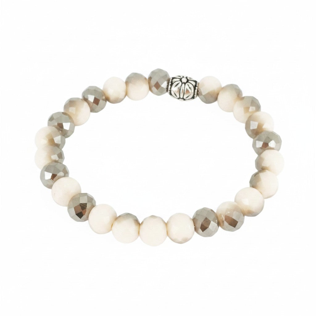 Opaque Beige Glass Bead Stretch Bracelet