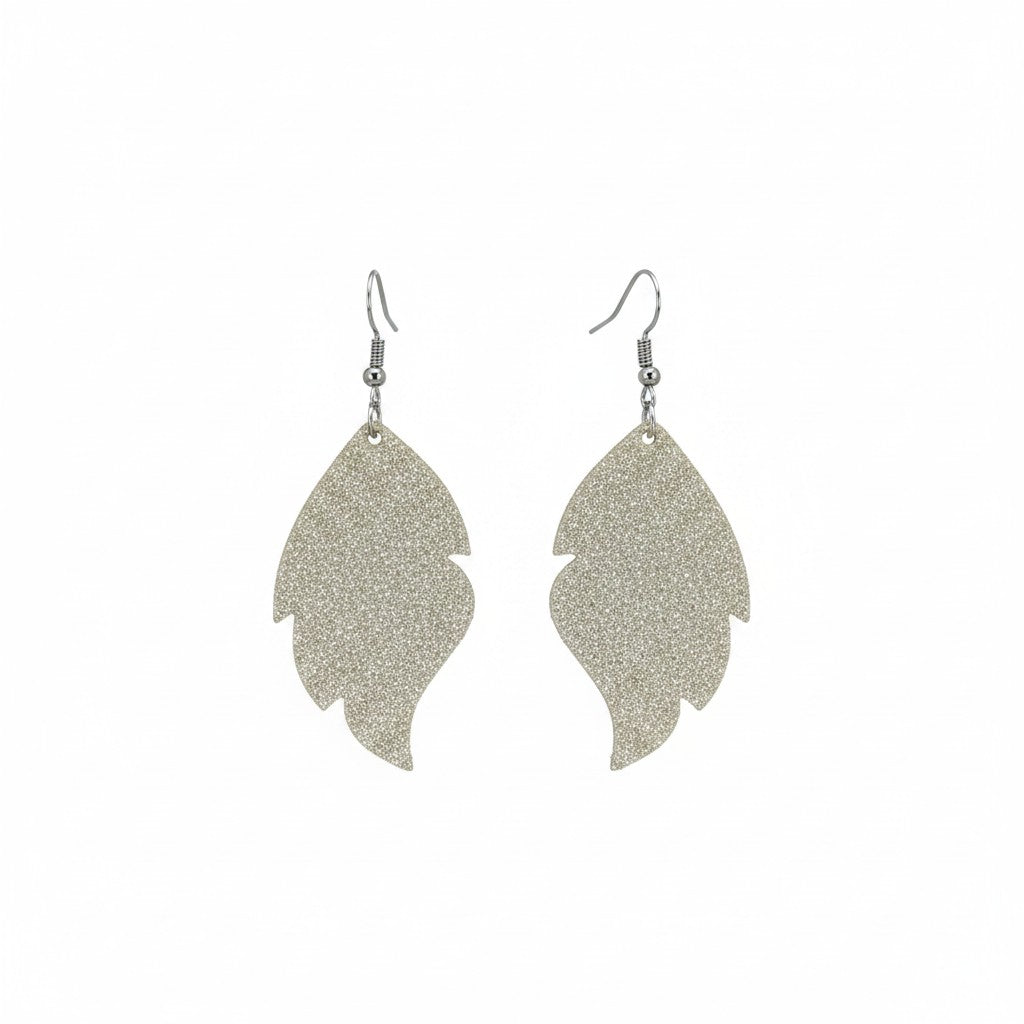 Champagne Dazzle Curved Leaf Leather Earrings