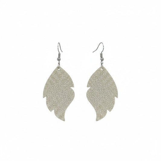Champagne Dazzle Curved Leaf Leather Earrings