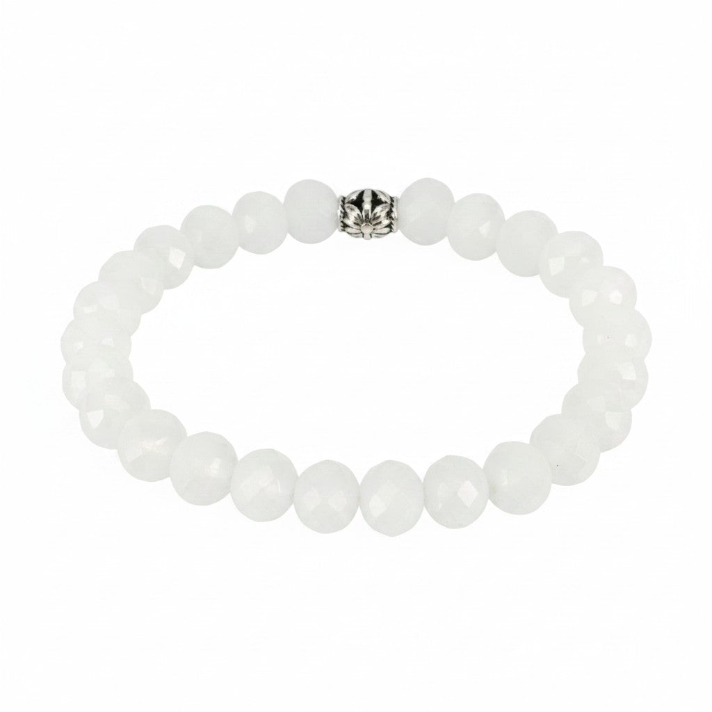 White Glass Bead Stretch Bracelet