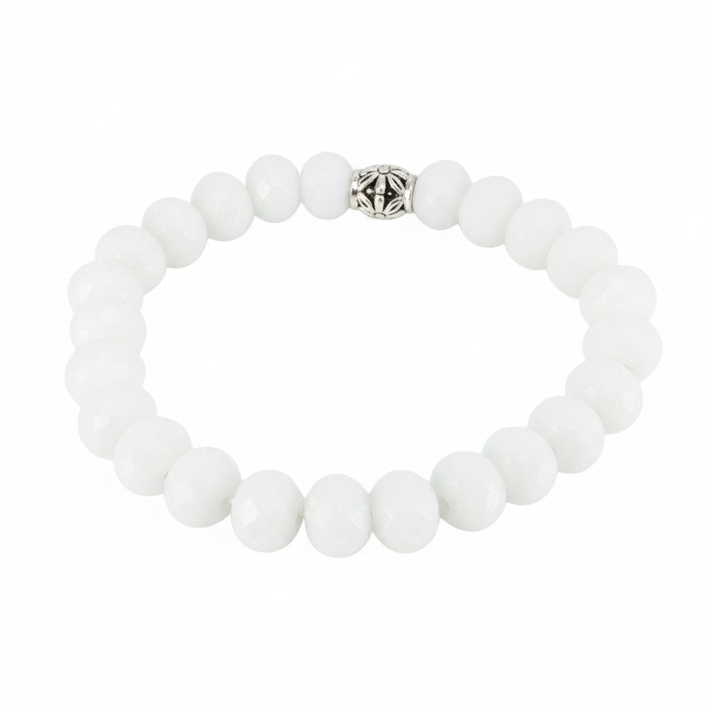 Matte White Glass Bead Stretch Bracelet