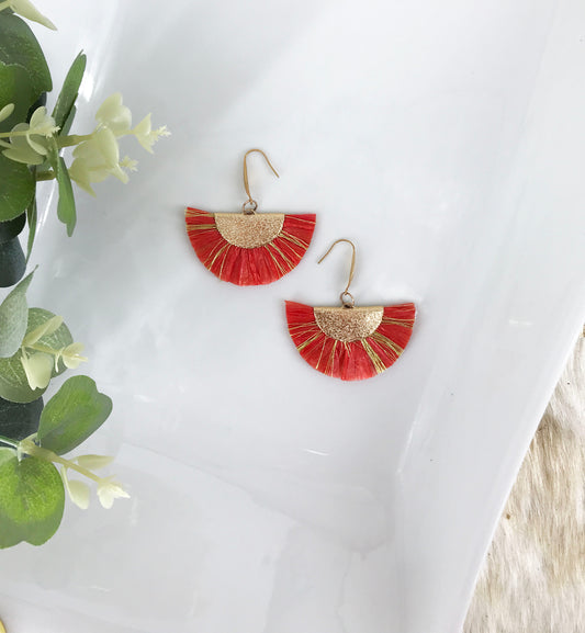 Red and Gold Fan Shaped Tassel Earrings - E19-1096