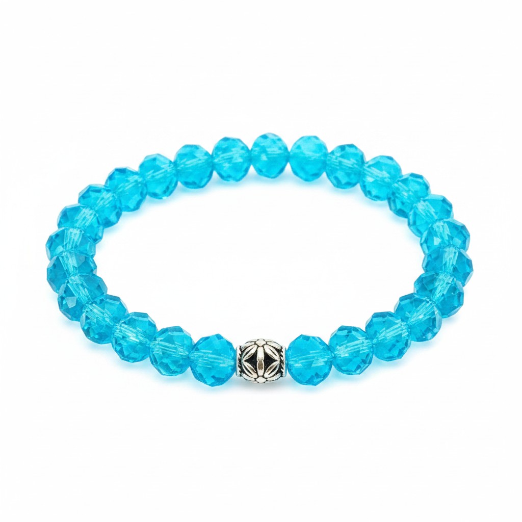 Light Blue Glass Bead Stretch Bracelet