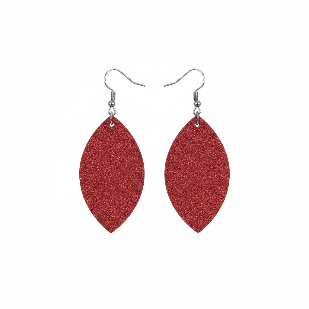 Crimson Dazzle Marquise Leather Earrings
