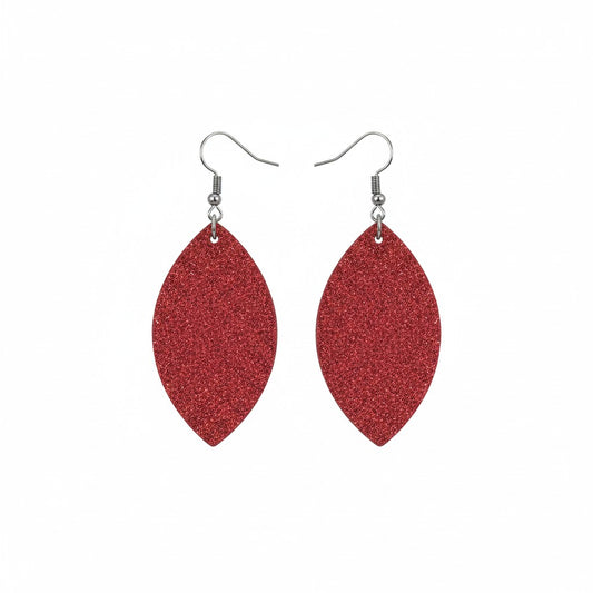 Crimson Dazzle Marquise Leather Earrings