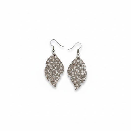 Taupe Stingray Scalloped Leaf Leather Earrings