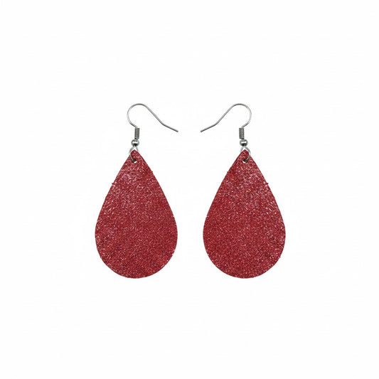 Crimson Dazzle Teardrop Leather Earrings