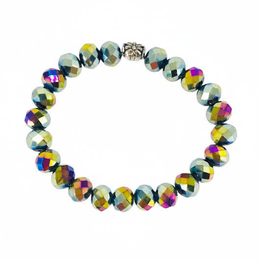 Metallic Multi-Color Glass Bead Stretch Bracelet