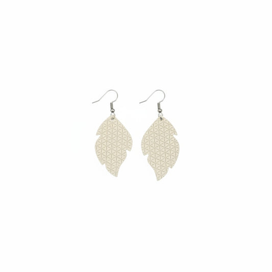 Cream Mini Triangle Scalloped Leaf Leather Earrings