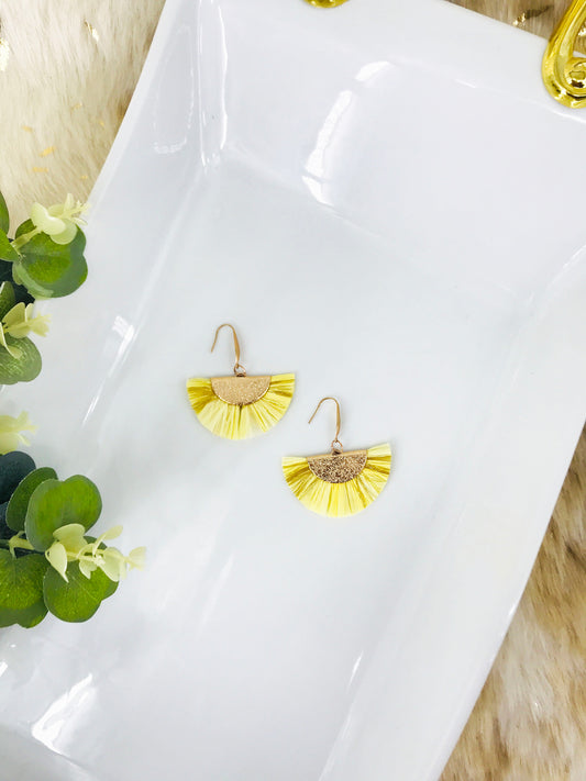 Yellow and Gold Fan Shaped Tassel Earrings - E19-1106