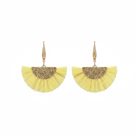 Yellow and Gold Fan Shaped Tassel Earrings