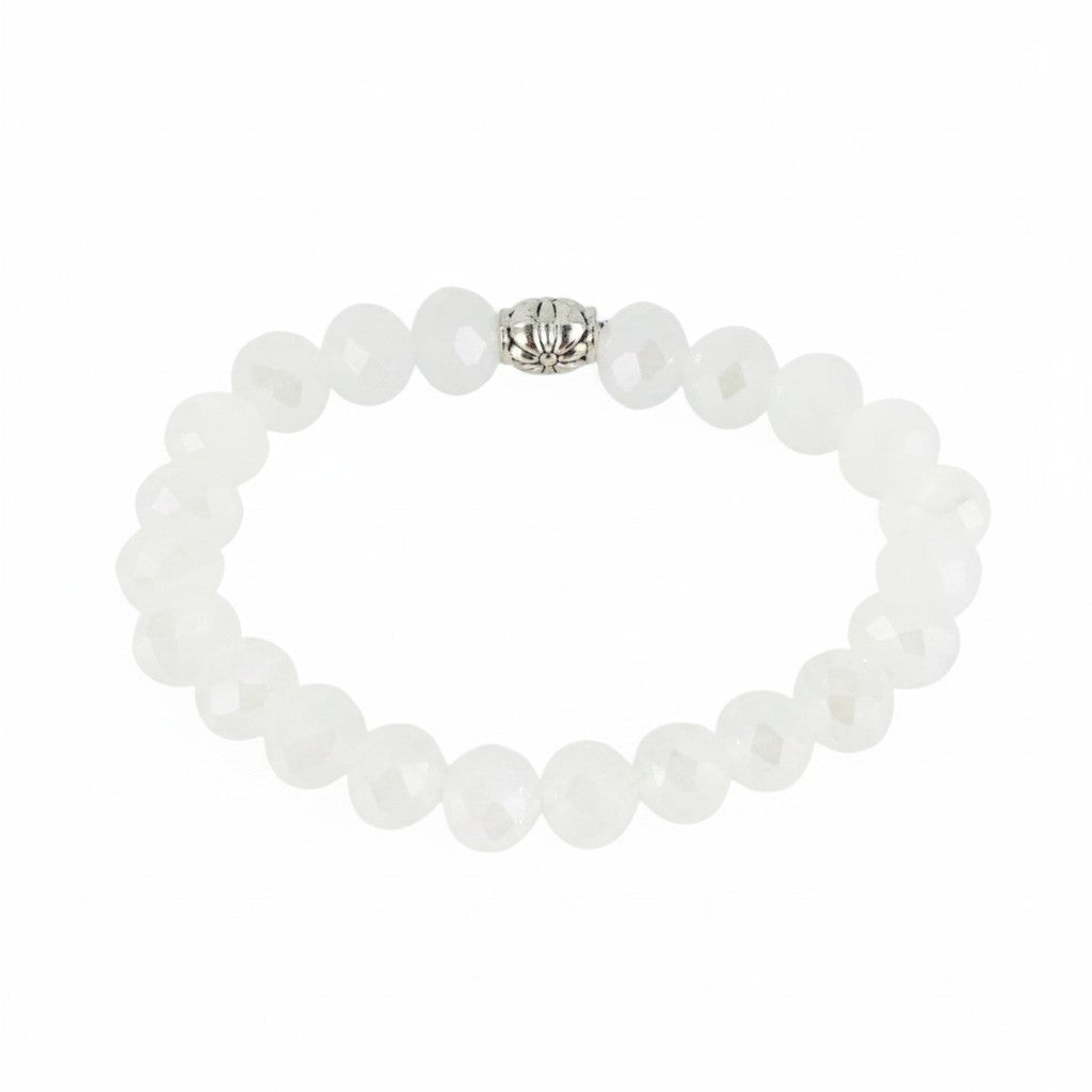 White AB Glass Bead Stretch Bracelet