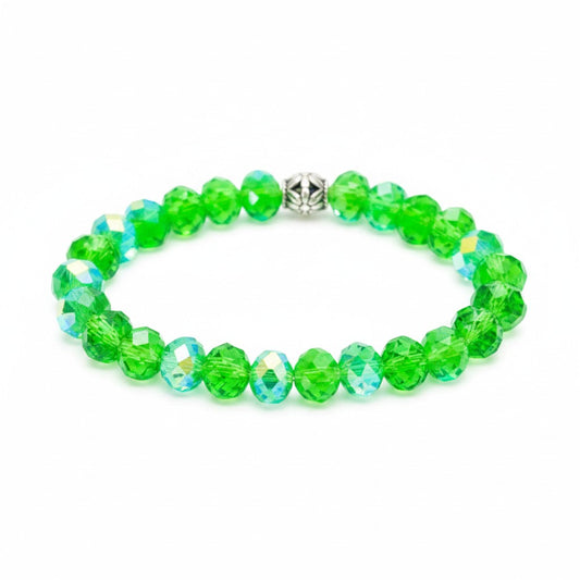 Medium Green AB Glass Bead Stretch Bracelet