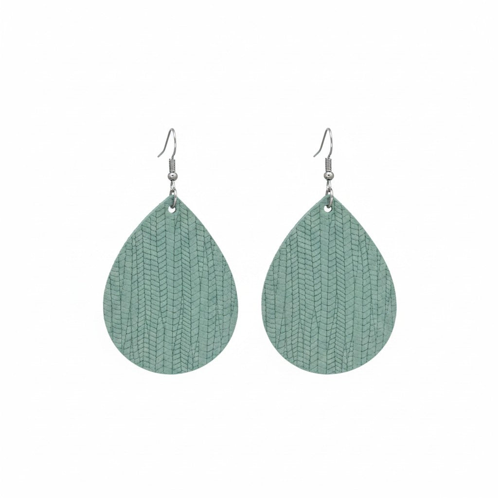 Palm Leaf Sea Foam Green Leather Earrings - E19-110