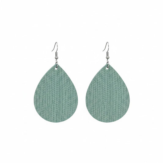 Palm Leaf Sea Foam Green Leather Earrings - E19-110