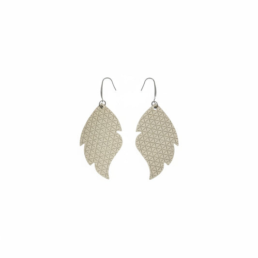 Cream Mini Triangle Scalloped Leaf Leather Earrings