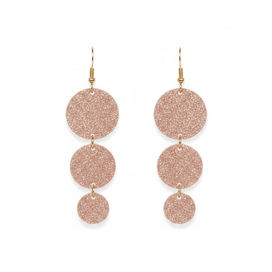 Rose Gold Crackle Triple Circle Leather Earrings