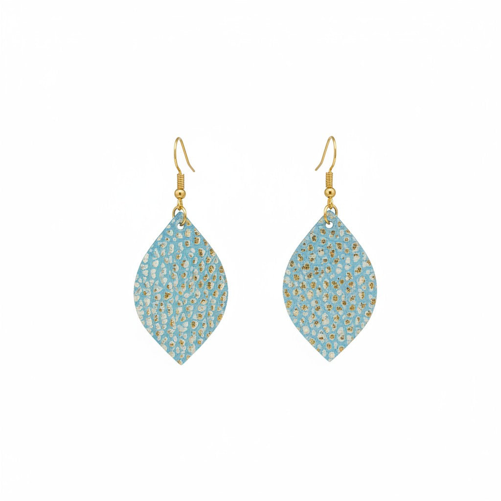 Mint Gold Tipped Leaf Leather Earrings