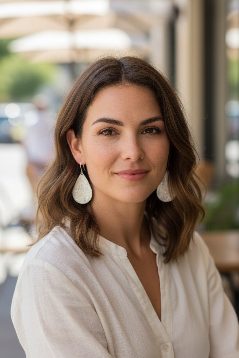 Silver Hair On Leather Earrings - E19-1115