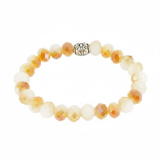 Beige Champagne Glass Bead Stretch Bracelet