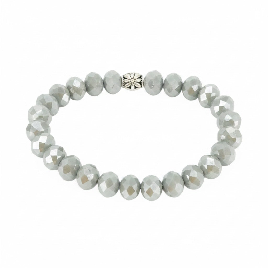 Gray Glass Bead Stretch Bracelet