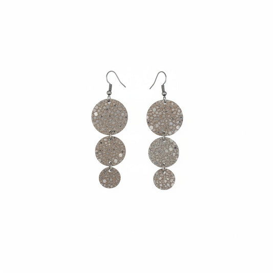 Taupe Stingray Triple Circle Leather Earrings